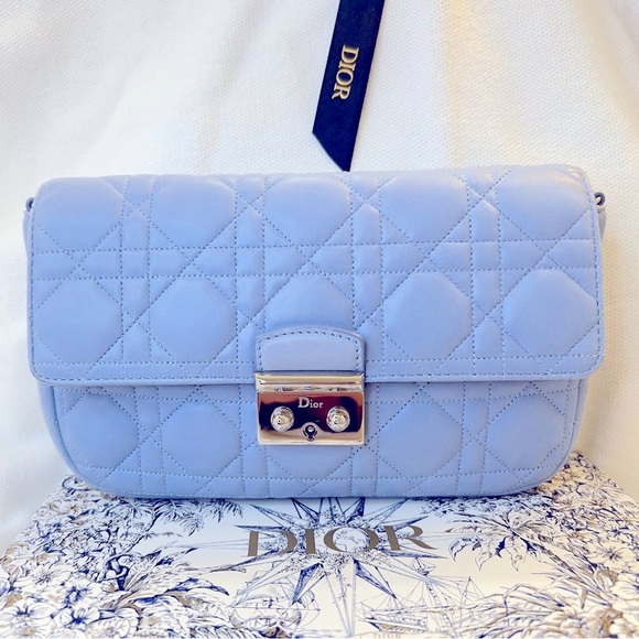DIOR Crossbody Bag in Light Blue Cannage Lambskin Authentic Christian Dior - Picture 11 of 15